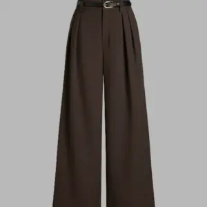 Dark Brown Pleated Pants With Belt